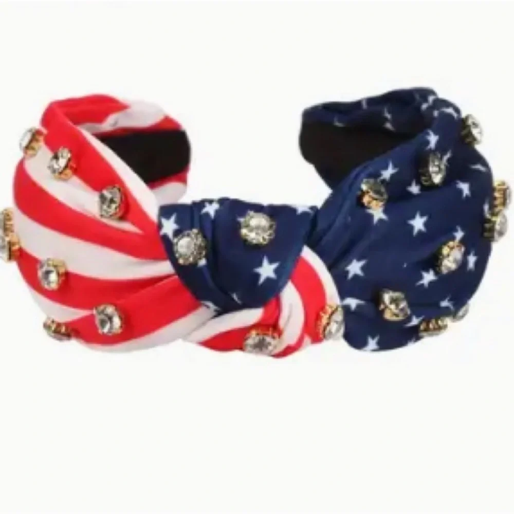 Knot Headband US Flag print rhinestones NWT